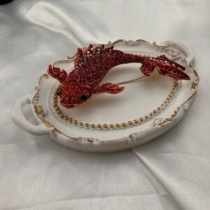 Betsey Johnson Red Fish Brooch with Rhinestones